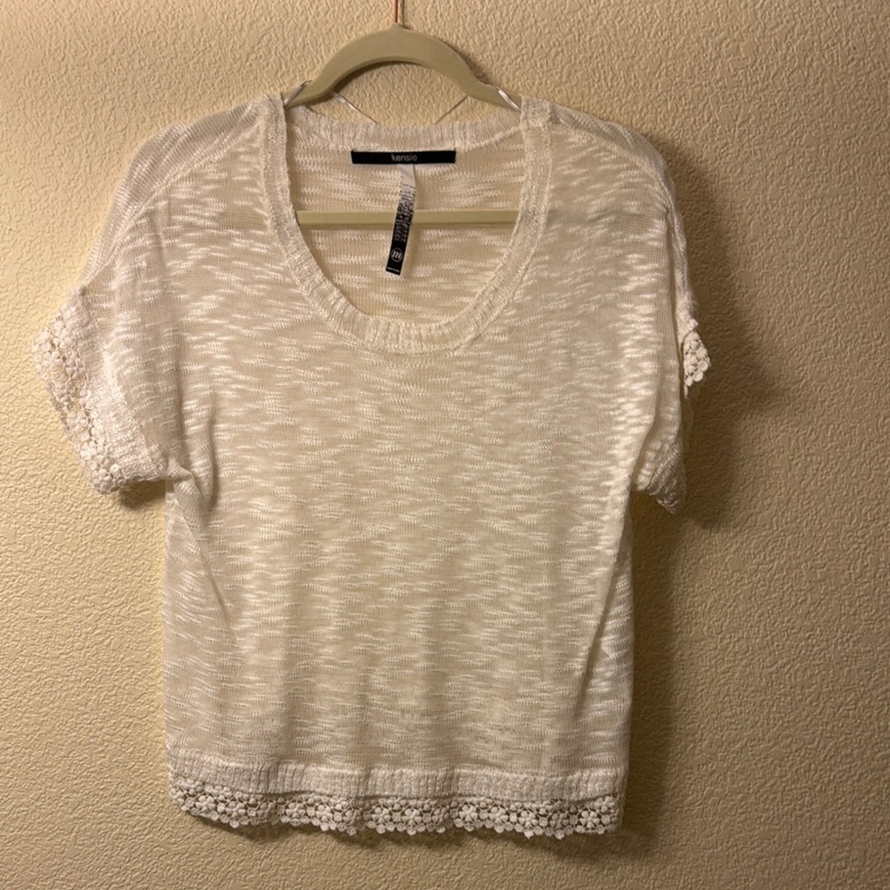 Kensie White Lace Trim Women's Top